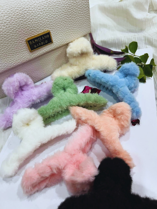 Fluffy Fur Hair Claw Clips – Pack of 2 | Soft & Stylish Hair Accessory